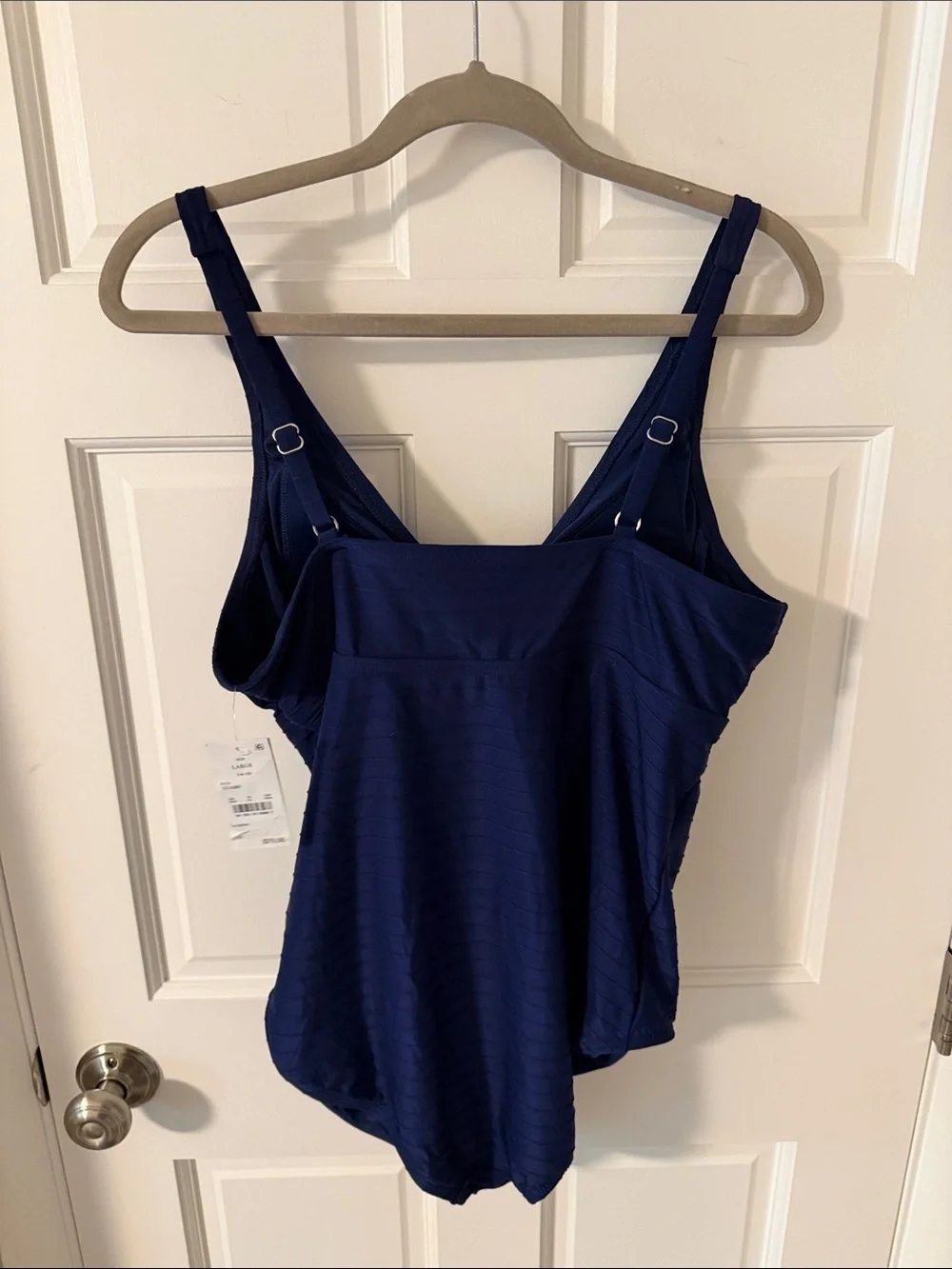 NWT Lands' End Women's Navy Ribbed V-Neck One Piece Swimsuit Size Large 14-16